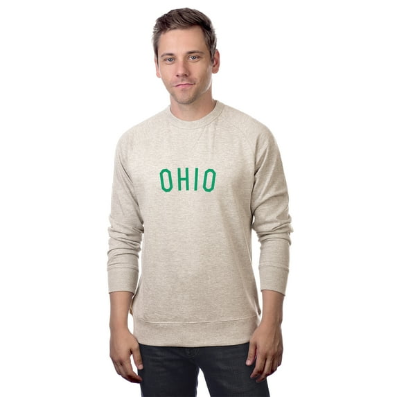 Daxton Ohio Sweatshirt Athletic Fit Pullover Crewneck French Terry Fabric, Oat Sweatshirt Green Letters, L