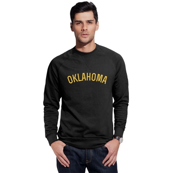 Daxton Oklahoma Sweatshirt Athletic Fit Pullover Crewneck French Terry Fabric, Black Sweatshirt Gold Letters, 2XL