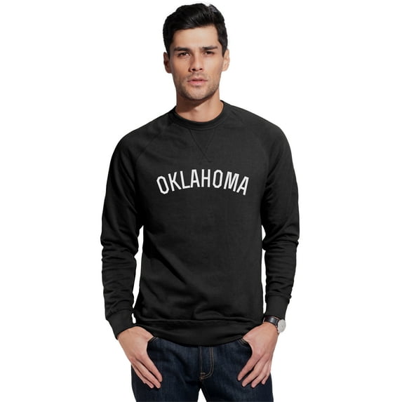 Daxton Oklahoma Sweatshirt Athletic Fit Pullover Crewneck French Terry Fabric, Black Sweatshirt White Letters, 1XL