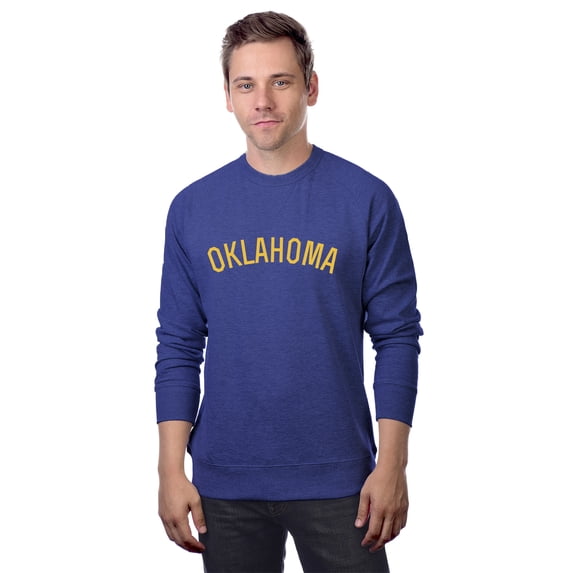 Daxton Oklahoma Sweatshirt Athletic Fit Pullover Crewneck French Terry Fabric, Denim Sweatshirt Gold Letters, 2XL