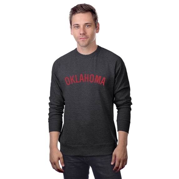 Daxton Oklahoma Sweatshirt Athletic Fit Pullover Crewneck French Terry Fabric, HCharcoal Sweatshirt Red Letters, 3XL