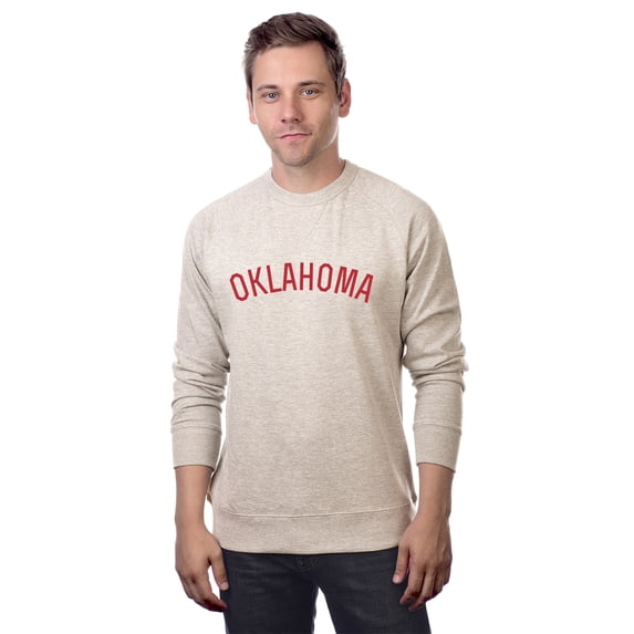Daxton Oklahoma Sweatshirt Athletic Fit Pullover Crewneck French Terry Fabric, Oat Sweatshirt Red Letters, 3XL