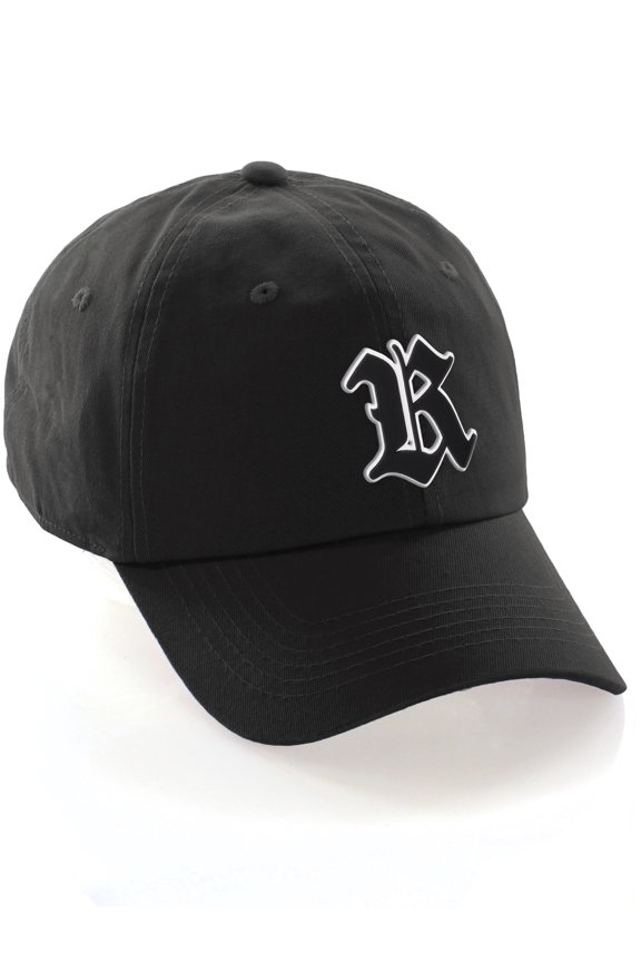 Old English 3D Alphabet Letters Numbers Initial Baseball Dad Hat - Black, Letter R