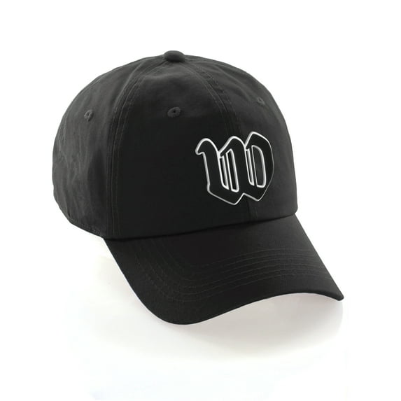Daxton Old English 3D Alphabet Letters Numbers Initial Baseball Dad Hat - Black, Letter W