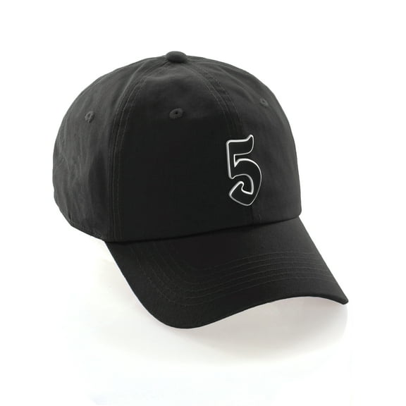Daxton Old English 3D Alphabet Letters Numbers Initial Baseball Dad Hat - Black, Number 5