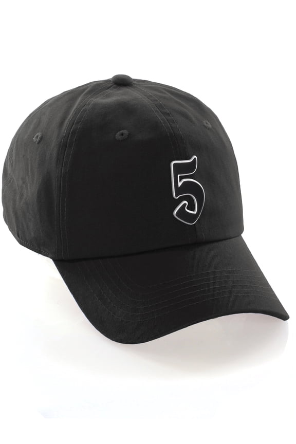 Old English 3D Alphabet Letters Numbers Initial Baseball Dad Hat - Black, Number 5