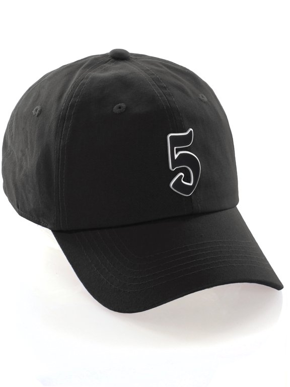 Old English 3D Alphabet Letters Numbers Initial Baseball Dad Hat - Black, Number 5