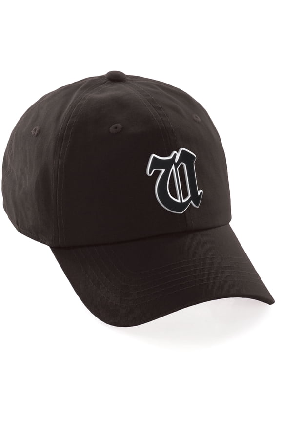Old English 3D Alphabet Letters Numbers Initial Baseball Dad Hat - Brown, Letter U