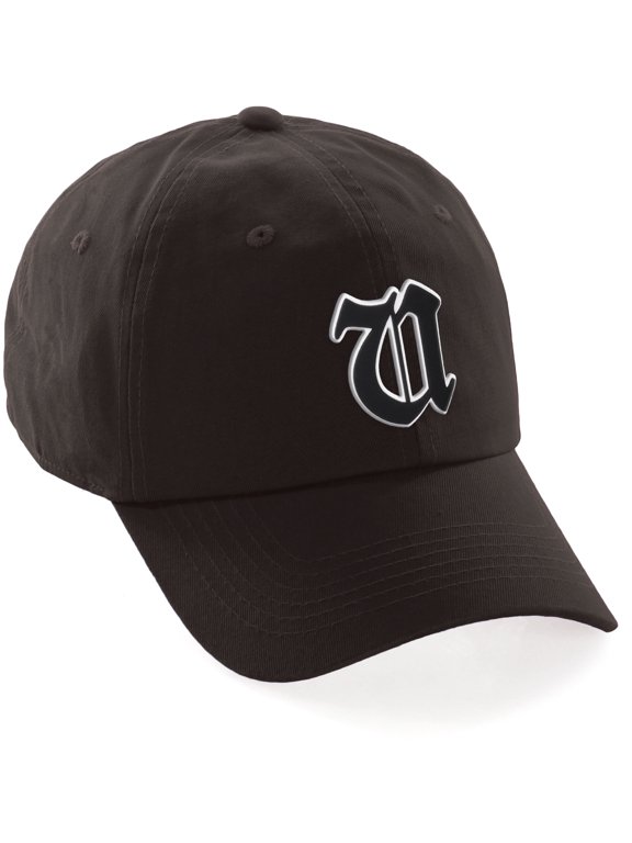 Old English 3D Alphabet Letters Numbers Initial Baseball Dad Hat - Brown, Letter U