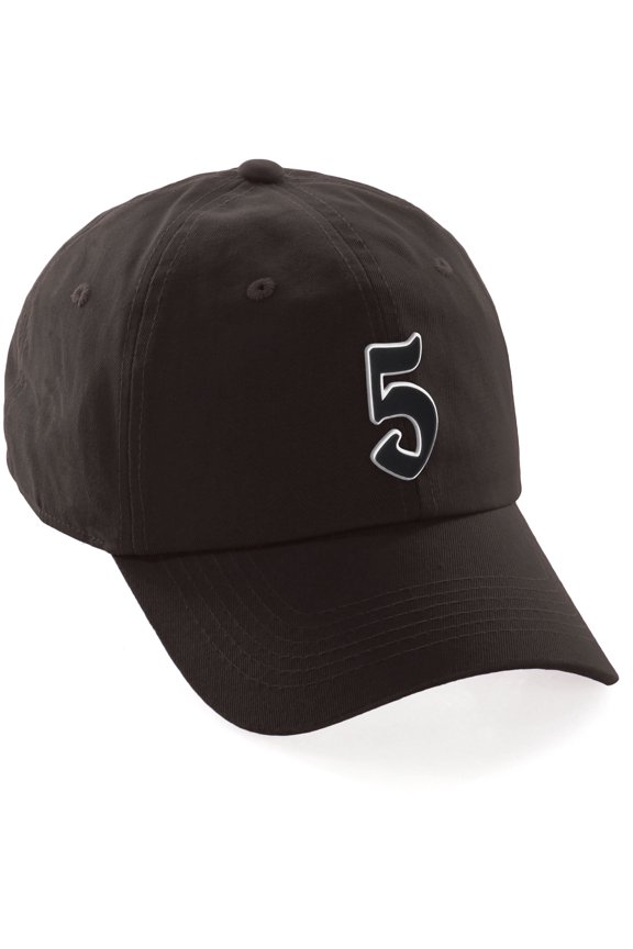 Old English 3D Alphabet Letters Numbers Initial Baseball Dad Hat - Brown, Number 5