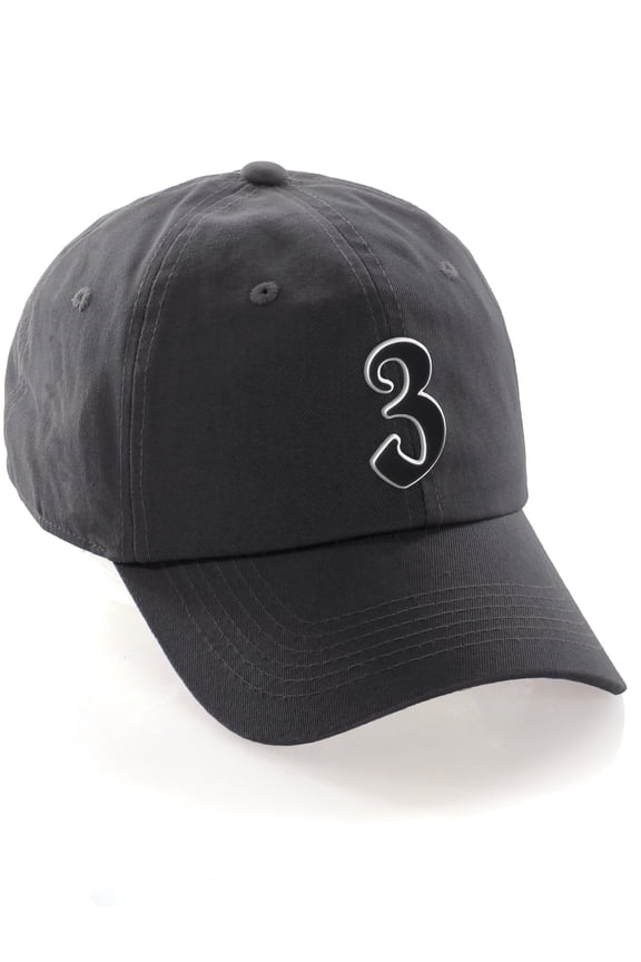 Old English 3D Alphabet Letters Numbers Initial Baseball Dad Hat - Charcoal, Number 3