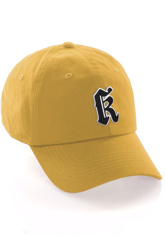 Old English 3D Alphabet Letters Numbers Initial Baseball Dad Hat - Gold, Letter K