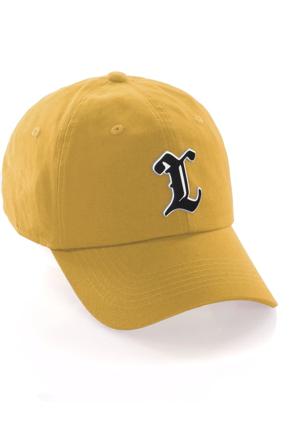 Old English 3D Alphabet Letters Numbers Initial Baseball Dad Hat - Gold, Letter L