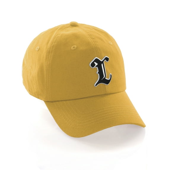 Daxton Old English 3D Alphabet Letters Numbers Initial Baseball Dad Hat - Gold, Letter L