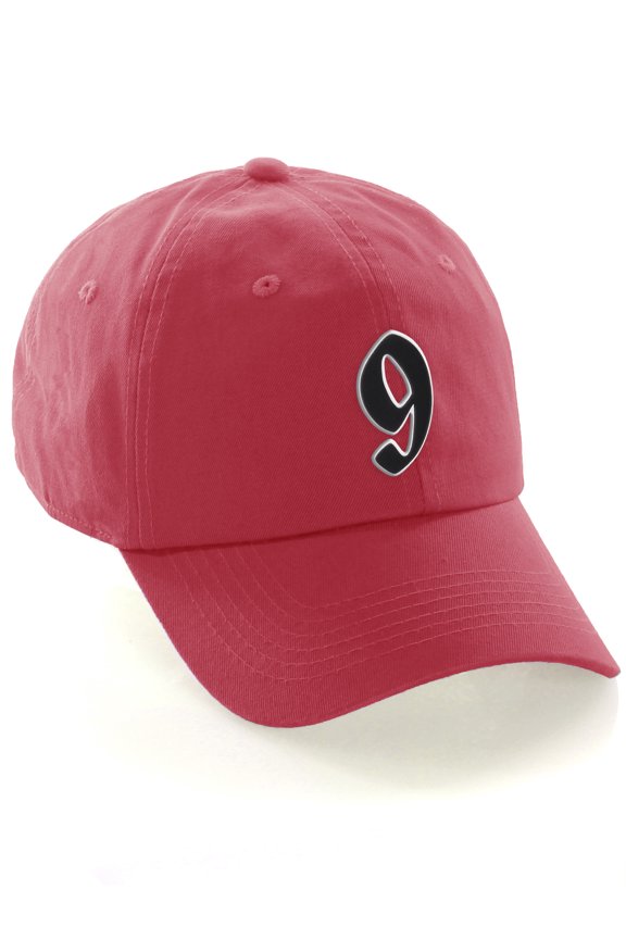 Old English 3D Alphabet Letters Numbers Initial Baseball Dad Hat - Hot Pink, Number 9