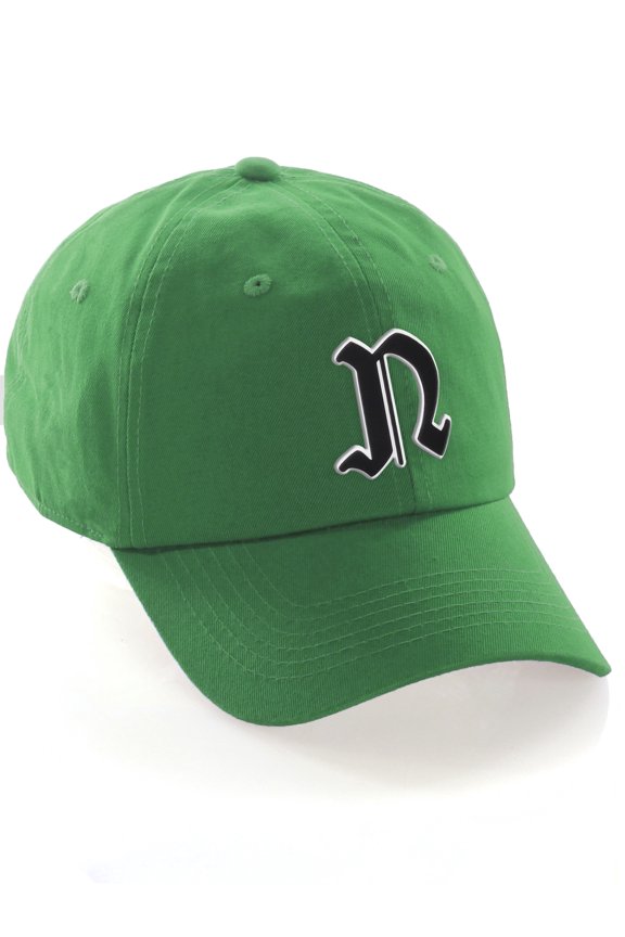Old English 3D Alphabet Letters Numbers Initial Baseball Dad Hat - Kelly Green, Letter N