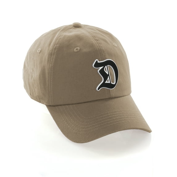 Daxton Old English 3D Alphabet Letters Numbers Initial Baseball Dad Hat - Khaki, Letter D