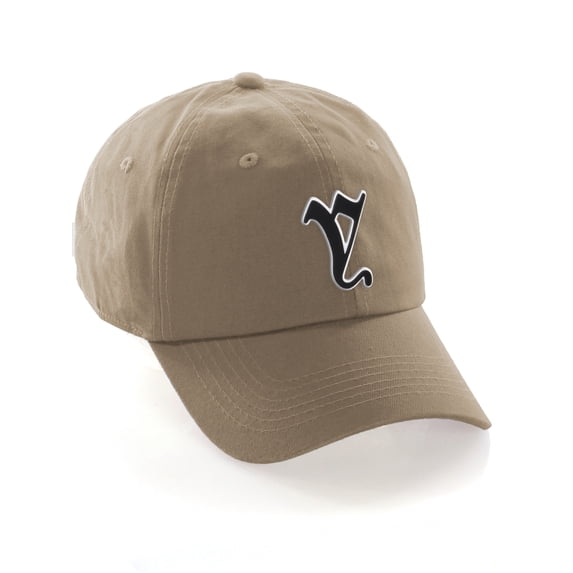 Daxton Old English 3D Alphabet Letters Numbers Initial Baseball Dad Hat - Khaki, Letter Y