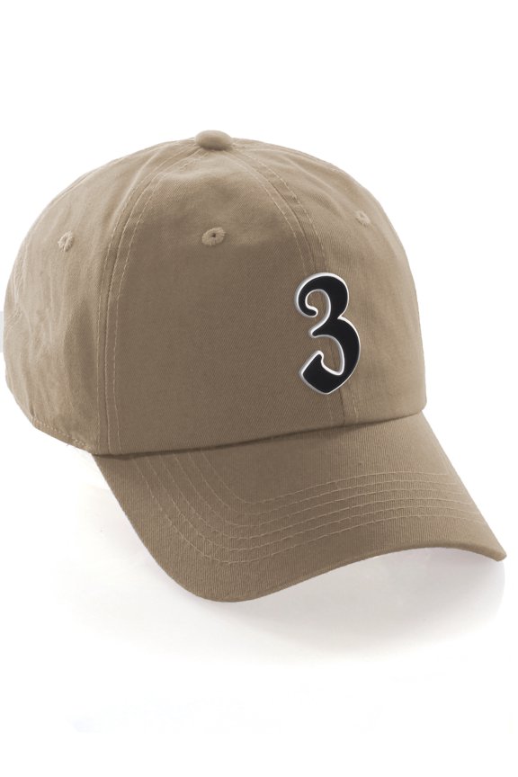 Old English 3D Alphabet Letters Numbers Initial Baseball Dad Hat - Khaki, Number 3