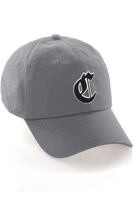 Old English 3D Alphabet Letters Numbers Initial Baseball Dad Hat - Light Grey, Letter C