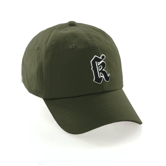 Daxton Old English 3D Alphabet Letters Numbers Initial Baseball Dad Hat - Olive, Letter K