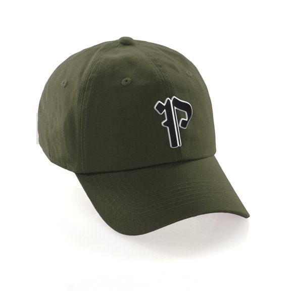 Daxton Old English 3D Alphabet Letters Numbers Initial Baseball Dad Hat - Olive, Letter P
