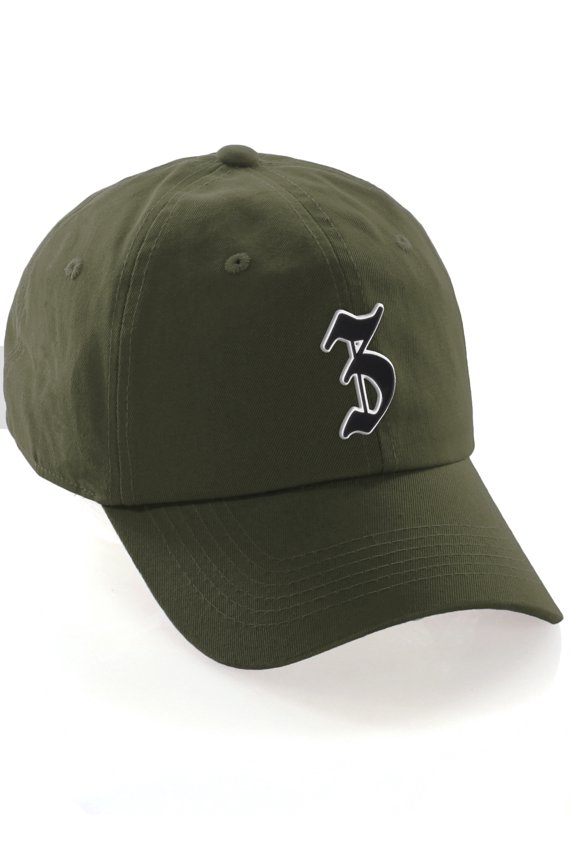 Old English 3D Alphabet Letters Numbers Initial Baseball Dad Hat - Olive, Letter Z