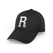 Daxton Performance Cool Tech Baseball Hat - Black Cap, Silver Logo Letter R
