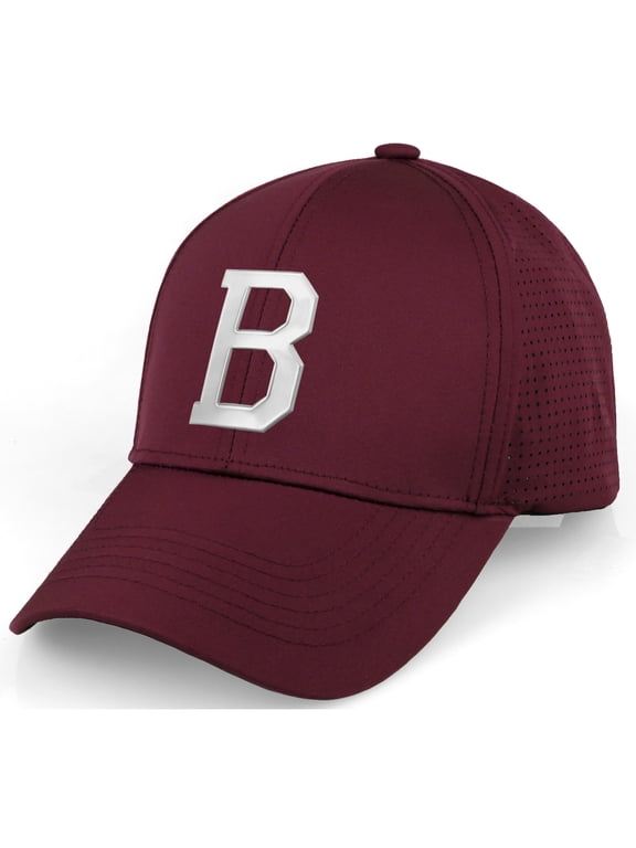 Performance Cool Tech Baseball Hat - Burgundy Cap, Silver Logo Letter B