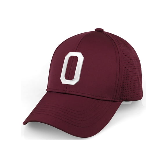 Daxton Performance Cool Tech Baseball Hat - Burgundy Cap, Silver Logo Letter O