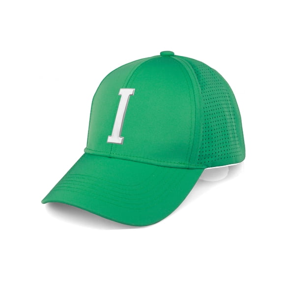 Daxton Performance Cool Tech Baseball Hat - Green Cap, Silver Logo Letter I