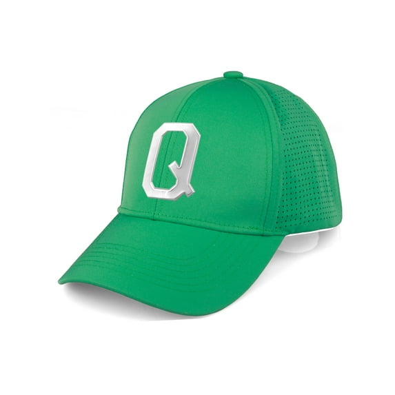 Daxton Performance Cool Tech Baseball Hat - Green Cap, Silver Logo Letter Q