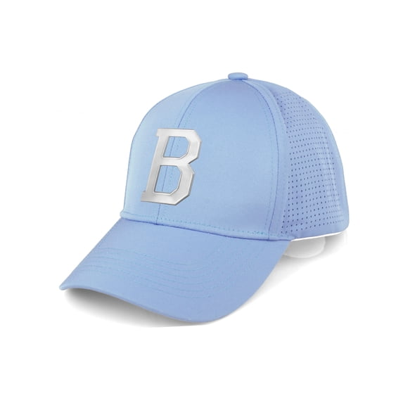 Daxton Performance Cool Tech Baseball Hat - Light Blue Cap, Silver Logo Letter B