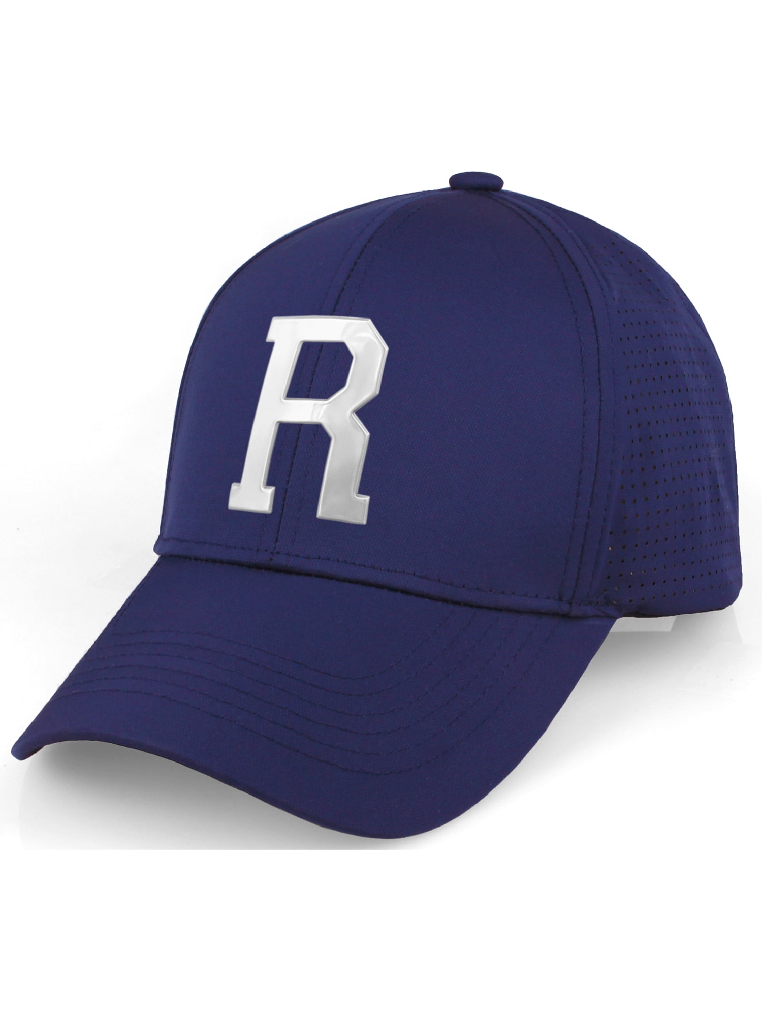 Letter R Hat Daxton Performance Cool Tech Baseball Hat - Navy Cap, Silver Logo ...