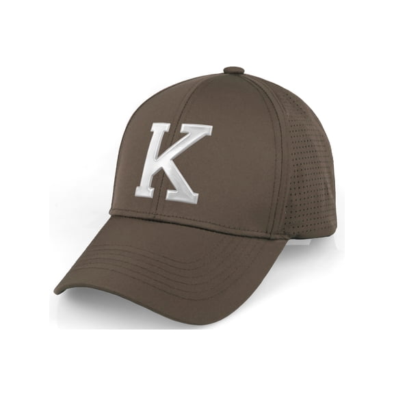 Daxton Performance Cool Tech Baseball Hat - Olive Cap, Silver Logo Letter K