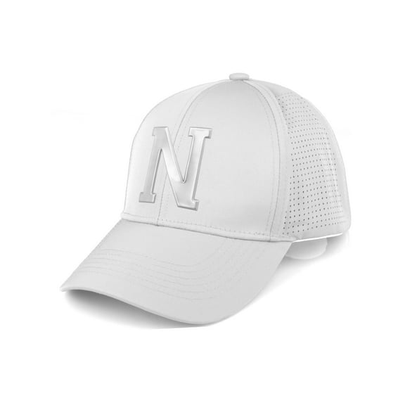 Daxton Performance Cool Tech Baseball Hat - White Cap, Silver Logo Letter N