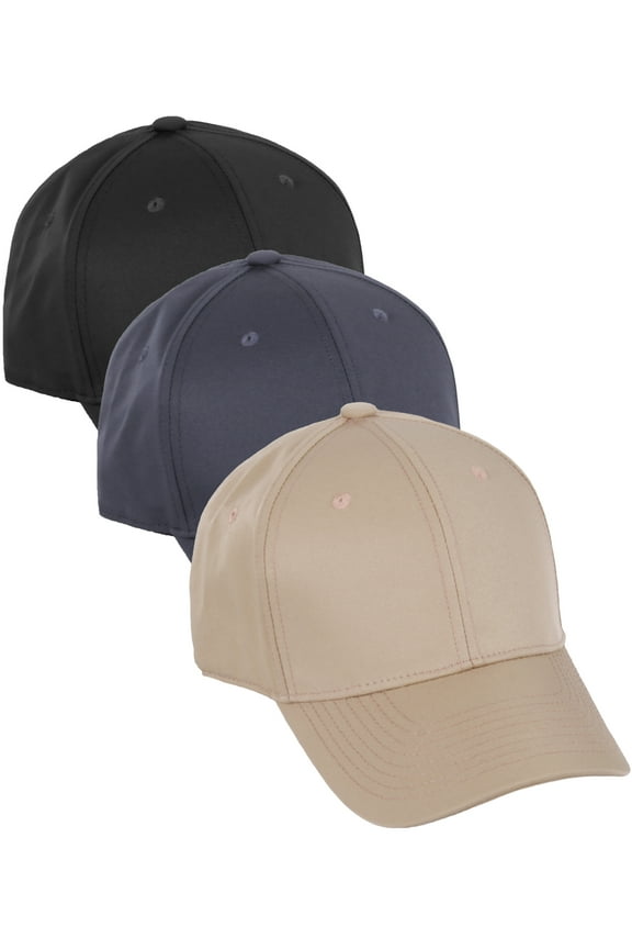 Performance Hat High Profile Structured Baseball Cap 3 Pack - Black,Charcoal,Khaki