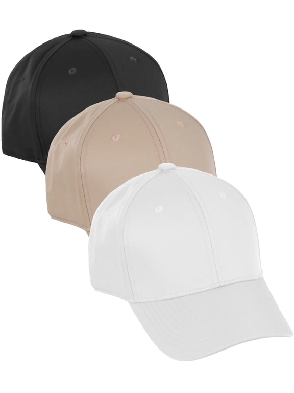 Performance Hat High Profile Structured Baseball Cap 3 Pack - Black,Khaki,White