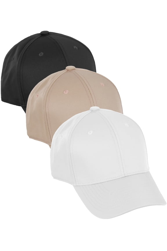 Performance Hat High Profile Structured Baseball Cap 3 Pack - Black,Khaki,White