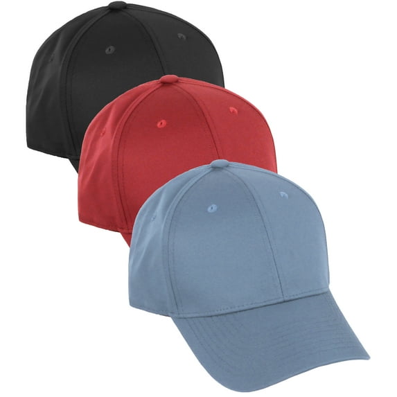 Daxton Performance Hat High Profile Structured Baseball Cap 3 Pack - Black,Red,Denim