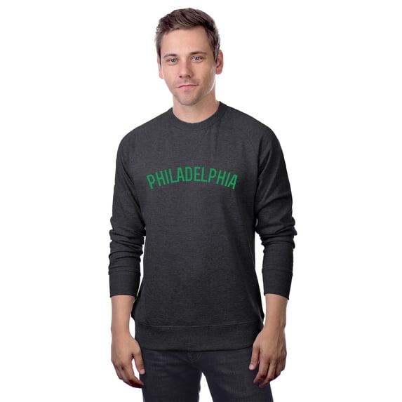 Daxton Philadelphia Sweatshirt Fit Pullover Crewneck French Terry Fabric, HthCharcoal Sweatshirt Green Letters, 2XL