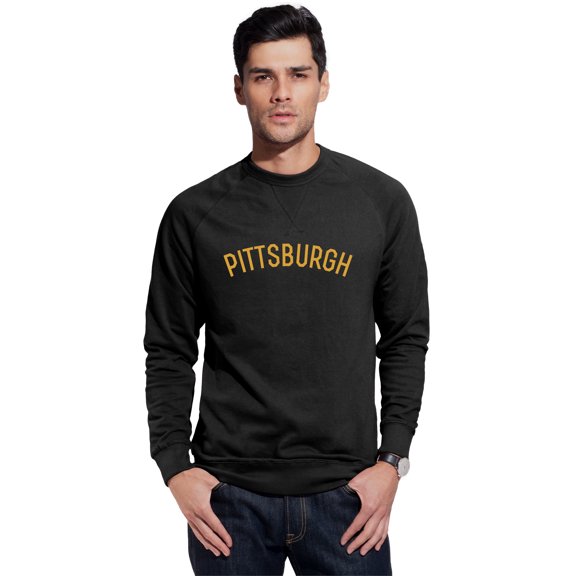 Daxton Pittsburgh Sweatshirt Fit Pullover Crewneck French Terry Fabric, Black Sweatshirt Gold Letters, L