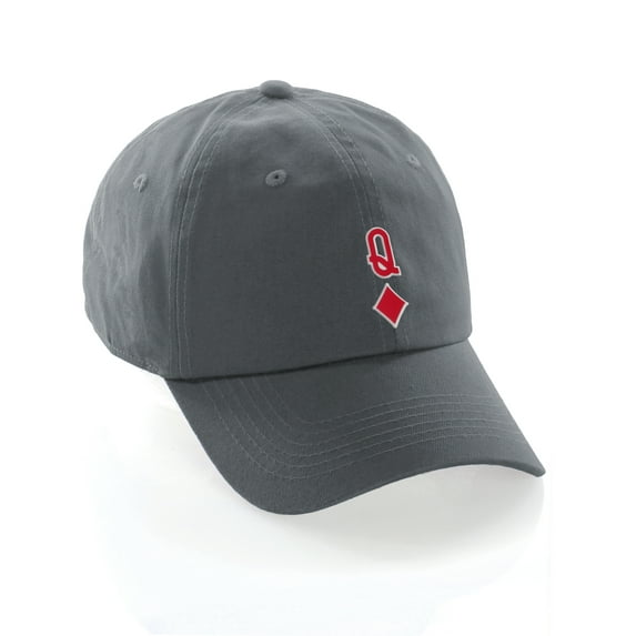 Daxton Poker Holdem Lucky Cards Baseball Unstructured Cap, Charcoal Hat, Queens of Diamonds