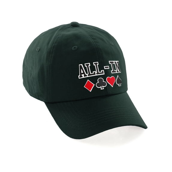 Daxton Poker Holdem Lucky Cards Baseball Unstructured Cap, Dark Green Hat, All-In