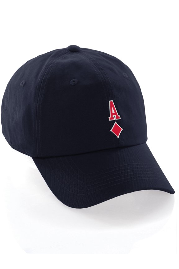 Poker Holdem Lucky Cards Baseball Unstructured Cap, Navy Hat, Ace of Diamonds