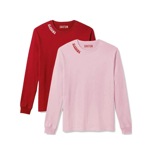 Daxton Premium Alabama Men Long Sleeves T Shirt Ultra Soft Medium Weight Cotton, 2Pk Red White Pink Red Small