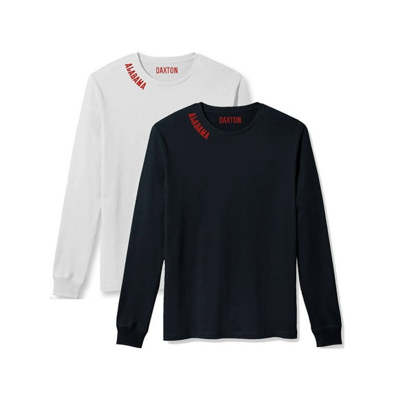 Daxton Premium Alabama Men Long Sleeves T Shirt Ultra Soft Medium Weight Cotton, 2Pk White Red Black Red Small