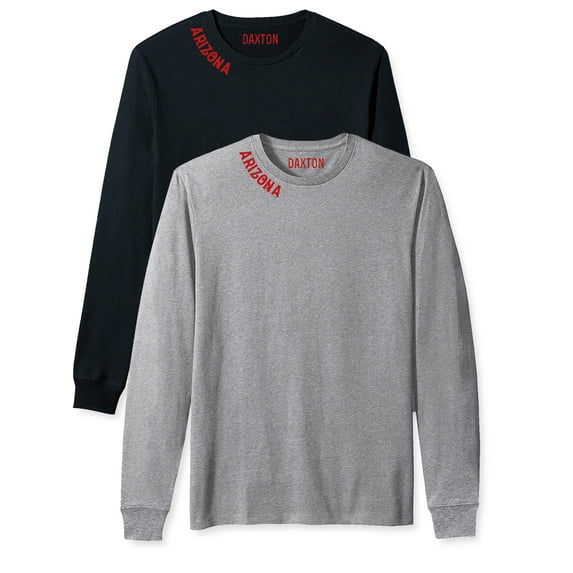 Daxton Premium Arizona Men Long Sleeves T Shirt Ultra Soft Medium Weight Cotton, 2Pk Black Red Heather Gray Red 1XL