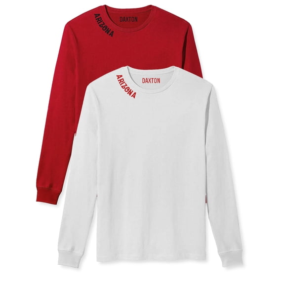 Daxton Premium Arizona Men Long Sleeves T Shirt Ultra Soft Medium Weight Cotton, 2Pk Red White White Red Medium