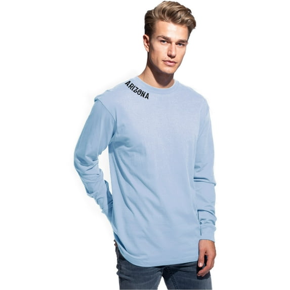 Daxton Premium Arizona Men Long Sleeves T Shirt Ultra Soft Medium Weight Cotton, Light Blue Tee Black Letters 2XL